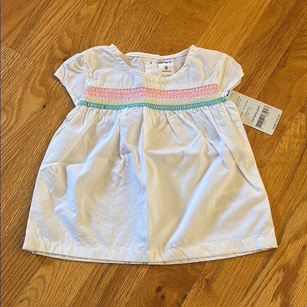 Carter's White Top with Pastel Smocking (Size 9 months) NWT